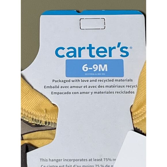 Carter’s Baby 2 Pieces 6-9M White W/Gray Stripes And Yellow W/Trucks - Picture 5 of 5